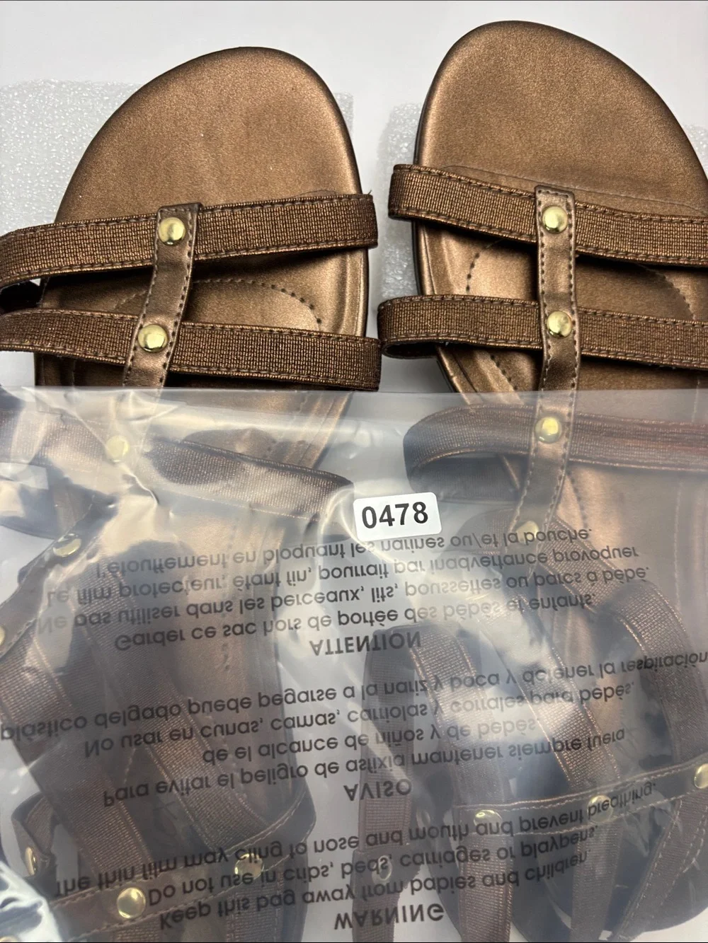 Dexflex Comfort Womens 6.5 Bronze Strappy Gold Studded Gladiator Sandals#478‎